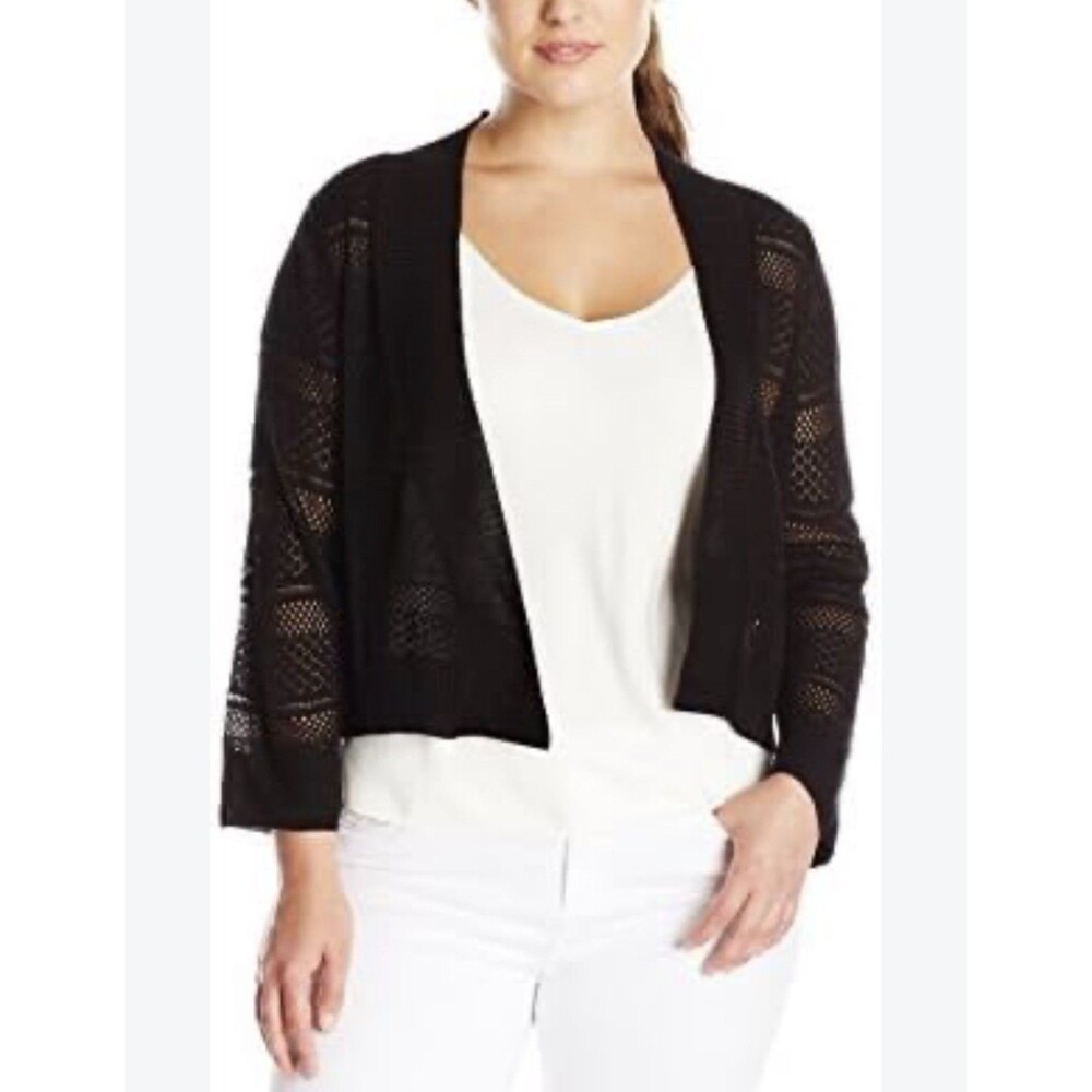 Ronni Nicole Black Shrug Bolero Open Knit Scalloped Cropped Cardigan Sweater S
